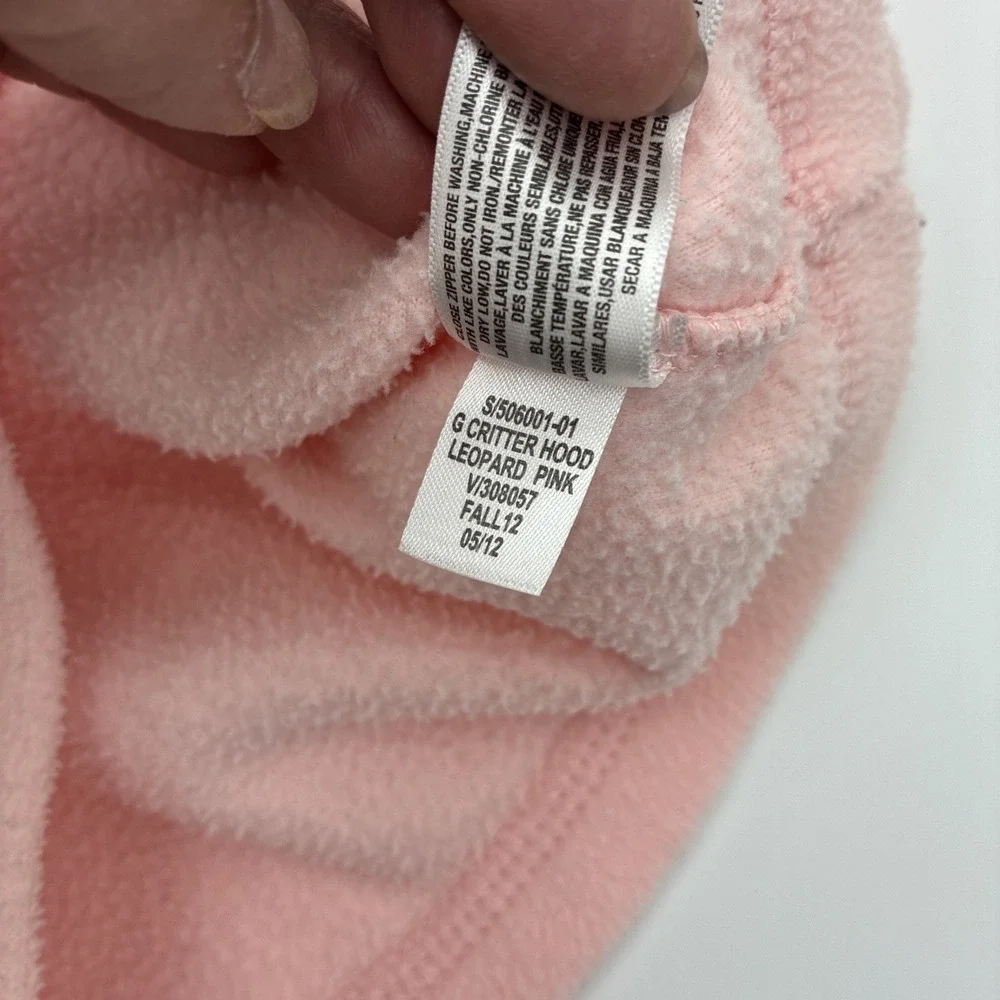 Gap Kids Baby Pink Fleece Critter Hood Leopard Zip Up Jacket 18-24 Months
